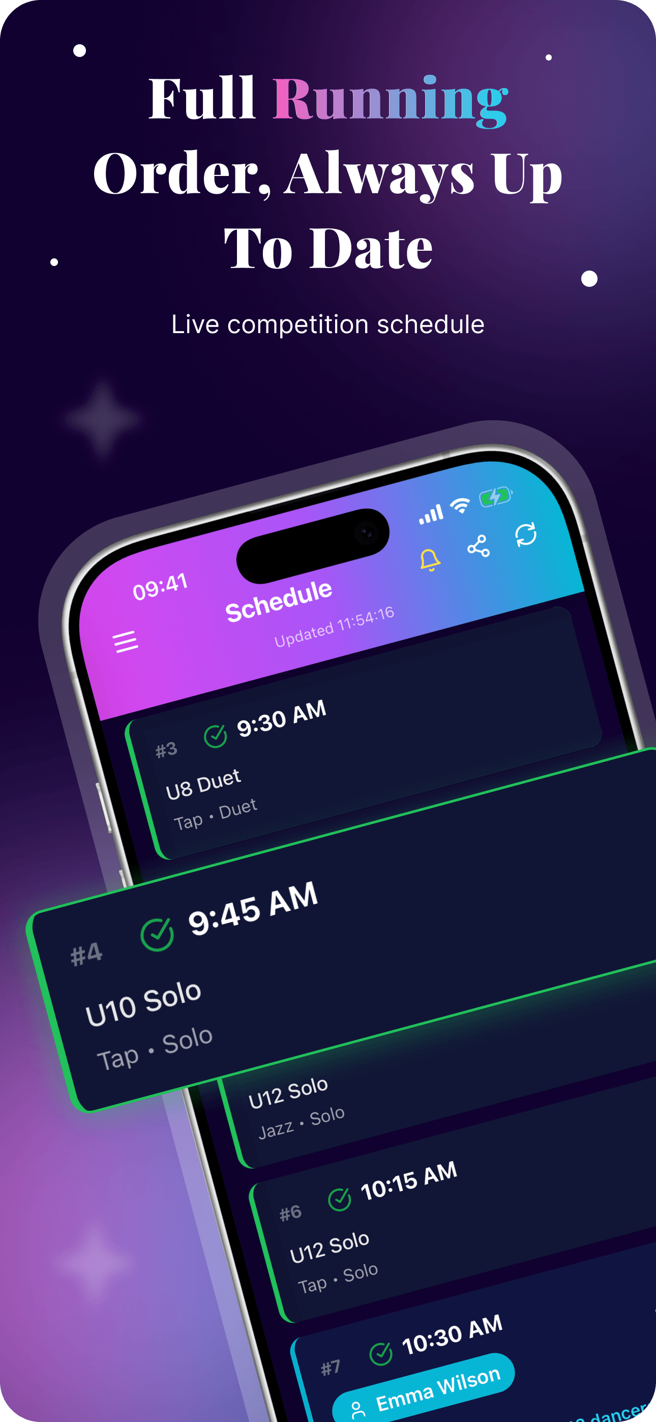 See exactly when you're on stage - Live competition schedule