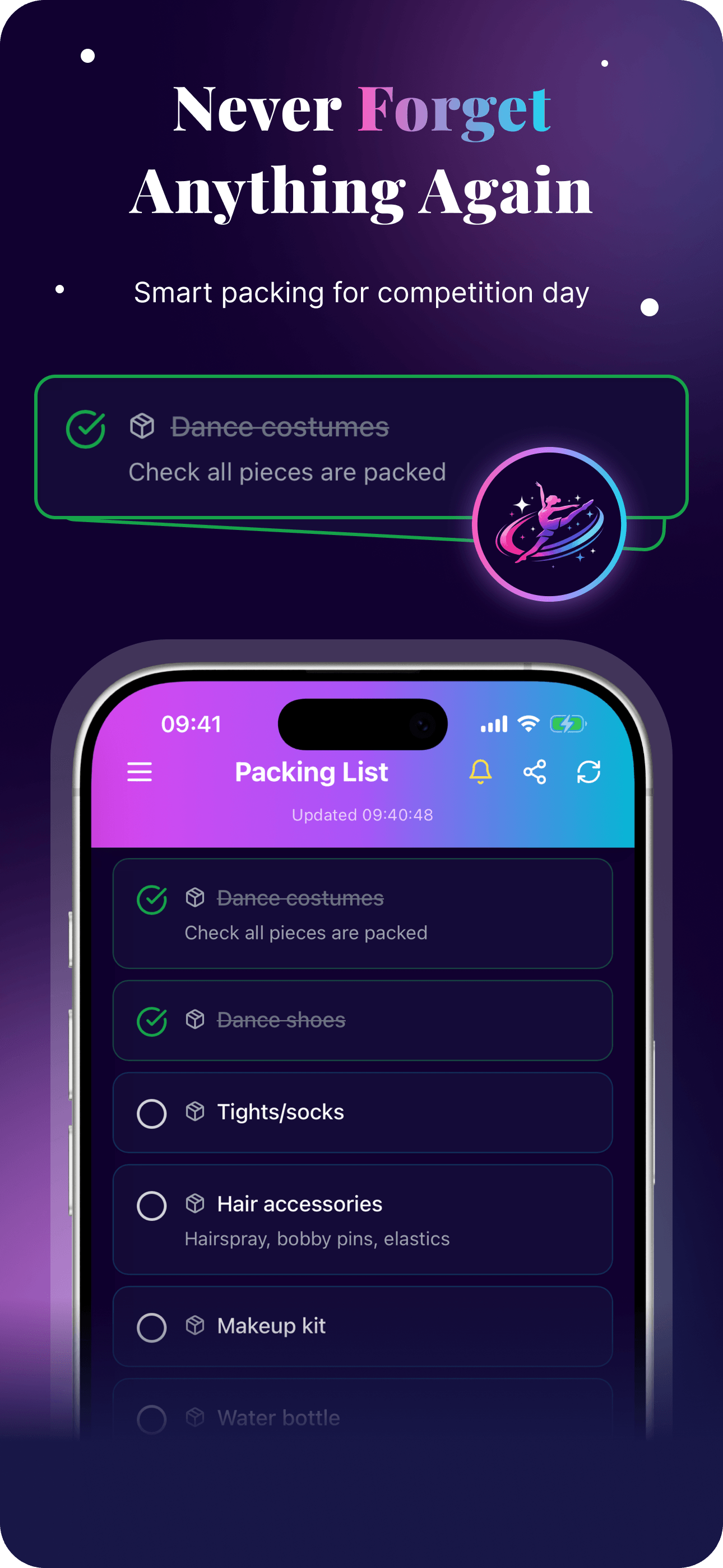 Never forget anything again - Smart packing for competition day
